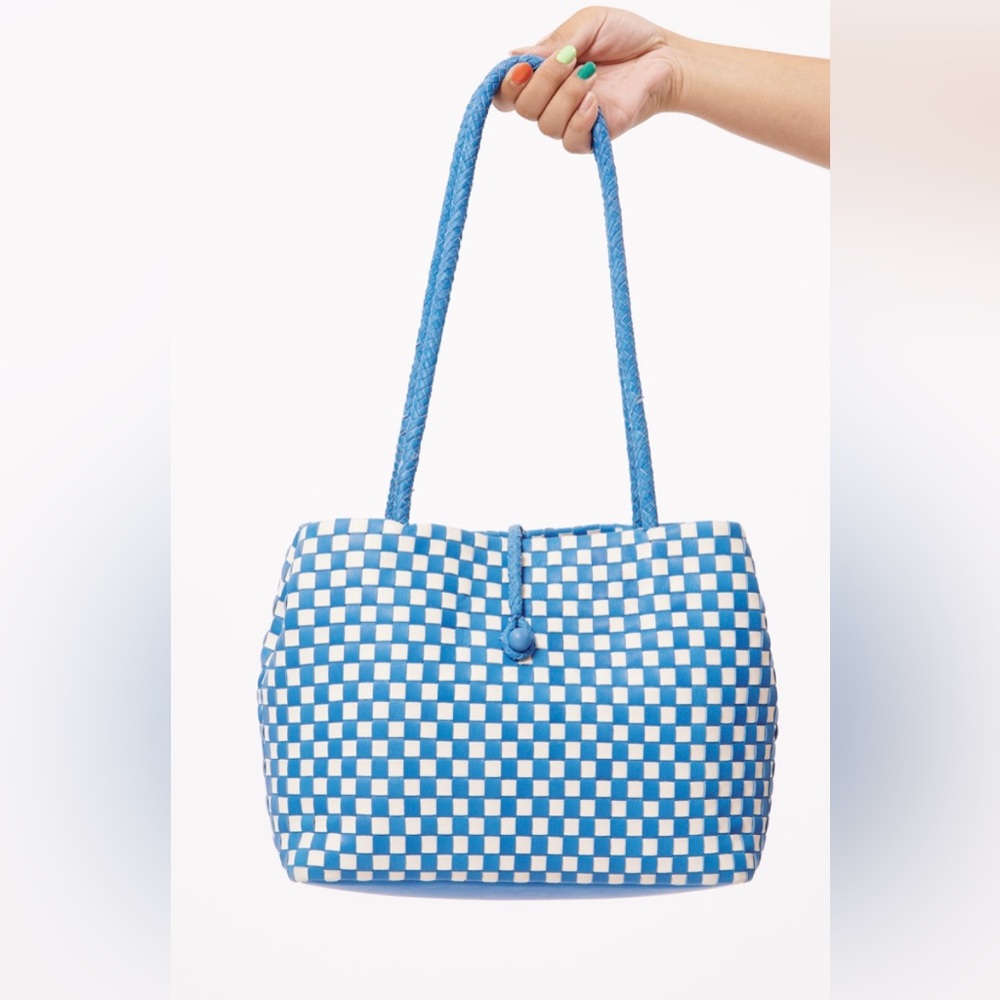 FRNCH Blue and White Checkered Tote